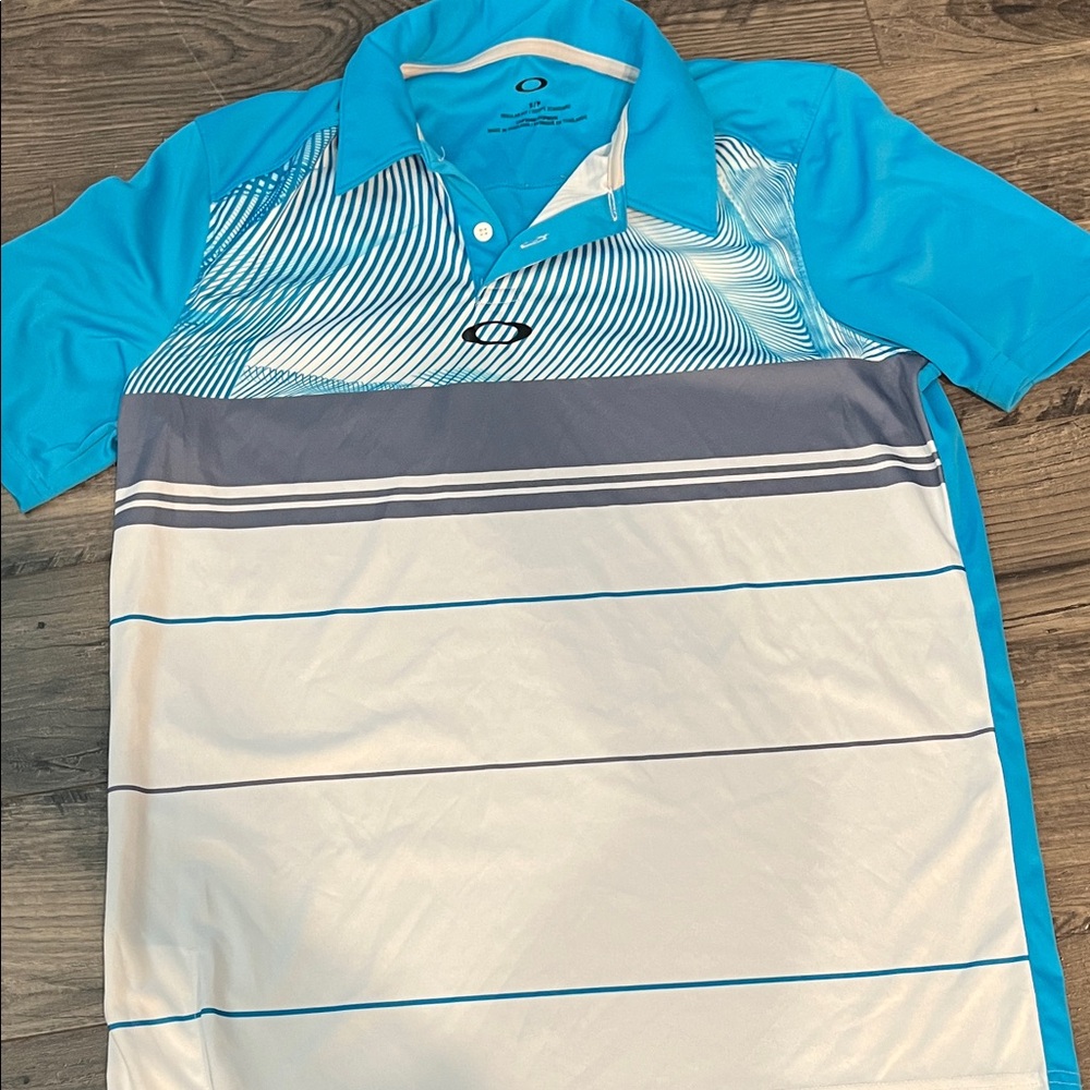 Oakley Men's Aqua and White Polo Shirt